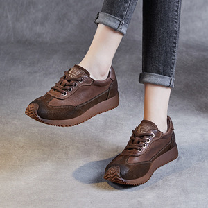 专柜出口品质真皮手工原创牛皮阿甘鞋女舒适百搭系带复古运动鞋圆