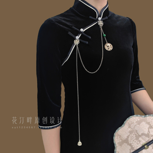 仿古银超长压襟男女通用双扣苗银旗袍汉服挂件国风胸针配饰多款