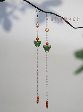花汀畔天然翡翠碧玉超长流苏耳饰