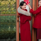 红色双面羊毛大衣女中长款 秋冬新款 结婚新年跨年高级感毛呢外套女