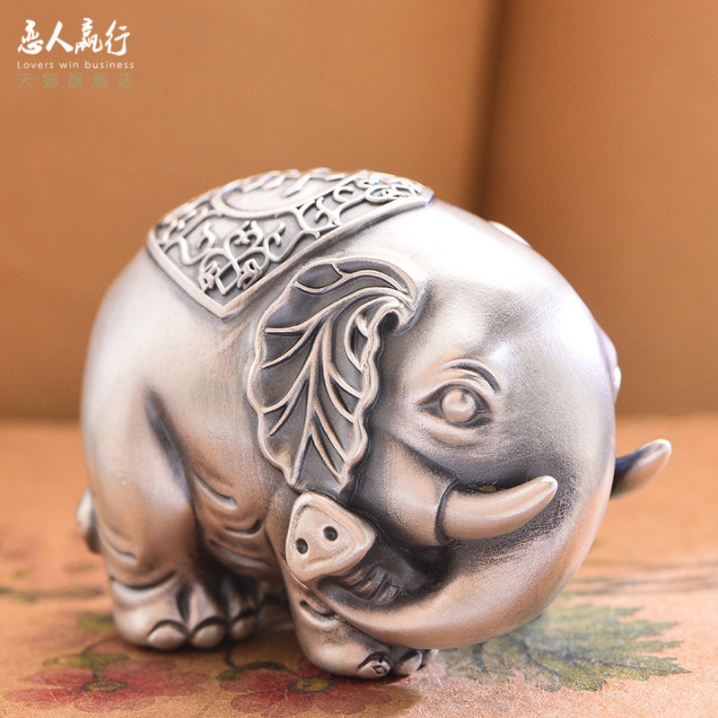 JIXIANG 핸들 장식품 999 크리 에이 티브 차 애완 동물 차 세트 액세서리 하이 엔드 선물 컬렉션 선물 실버 쥬얼리