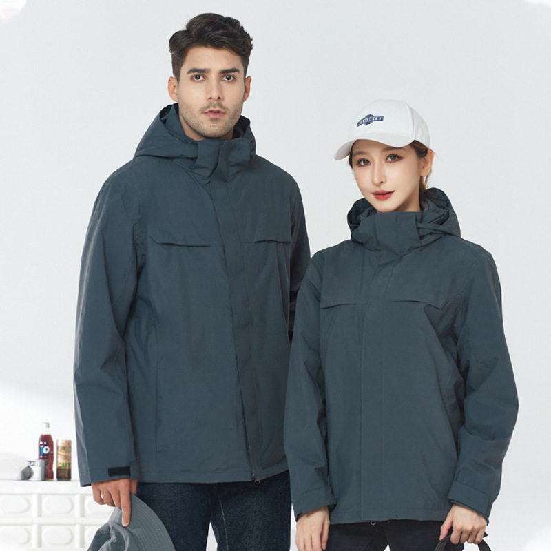 户外纯色冲锋衣三合一外套男女款摇粒绒内胆可脱卸两件套登山服