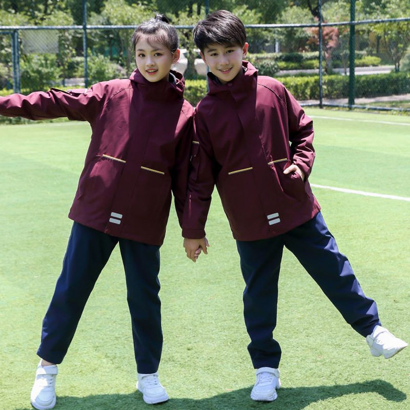 儿童户外冲锋衣三合一两件套加厚初中生校服班服防风防水运动外套