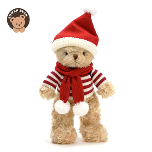 柏文熊新年礼物毛绒玩具红围巾泰迪熊公仔小兔玩偶娃娃礼盒抱枕女