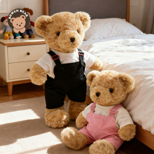 柏文熊背带裤小熊玩偶毛绒玩具泰迪熊公仔抱抱熊抱枕儿童新年礼物