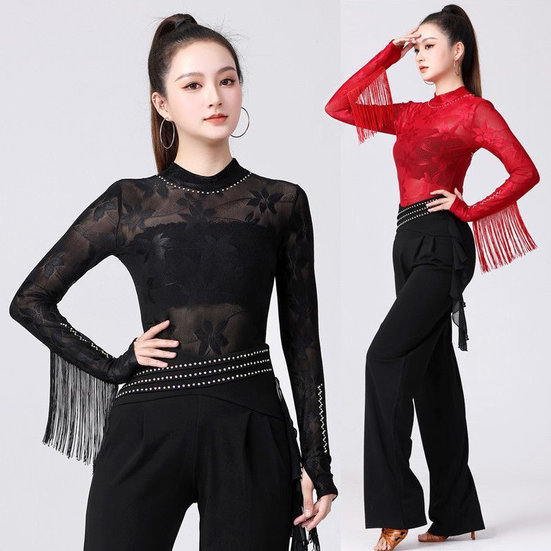 新款拉丁舞练功服女成人连体上衣勾母指吉特巴国标舞衣交谊舞蹈服