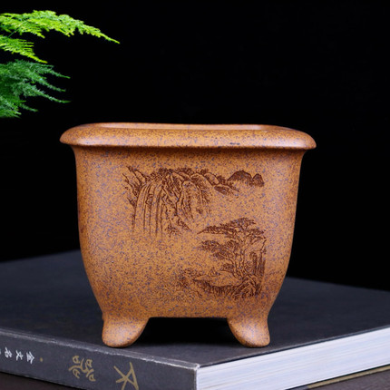 精品柴烧紫砂花盆小多肉菖蒲云竹金弹子盆景盆桌面透气陶瓷盆特价