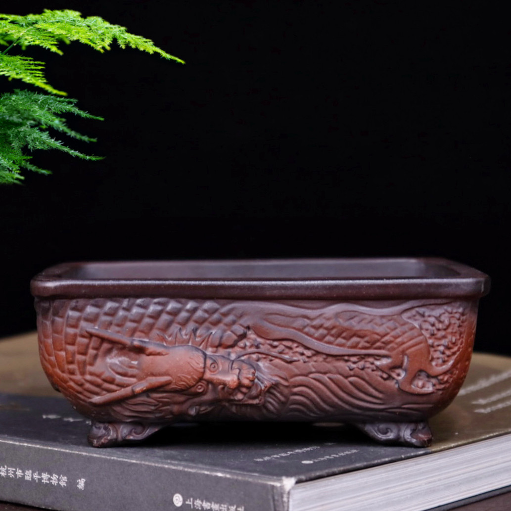 精品仿古紫砂花盆小长方形马槽盆景盆菖蒲金弹子桌面绿植盆栽特价