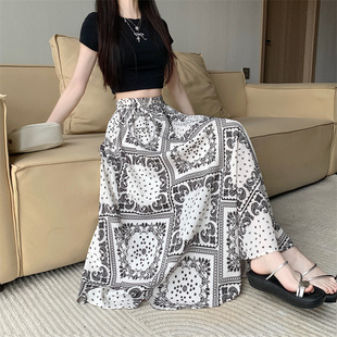 百搭简约度假半身裙松紧腰A字大摆裙民族风特色半身裙