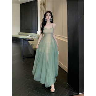 初恋系清纯甜裙子气质网纱吊带纱裙仙女裙夏季飘逸超仙甜美连衣裙