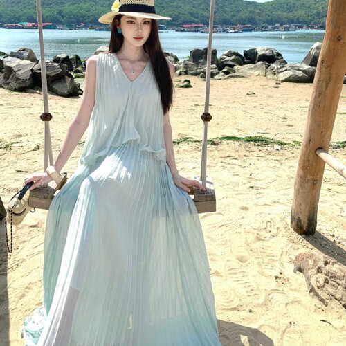 ICELOLLY海边穿搭度假风薄纱背心吊带连衣裙女初夏独特漂亮小裙子