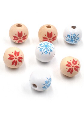 DIY饰品配件 16MM圣诞节雪花彩色木珠 家居服饰装饰配件原料