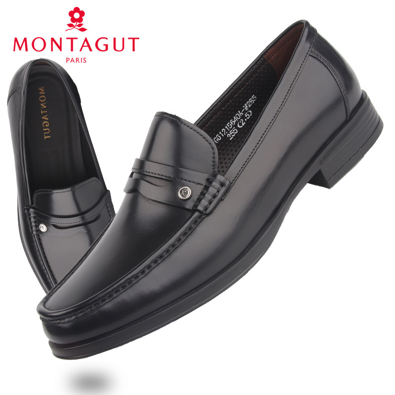 梦特娇男鞋官方正品秋季商务高档真牛皮鞋男透气懒人鞋爸爸休闲鞋