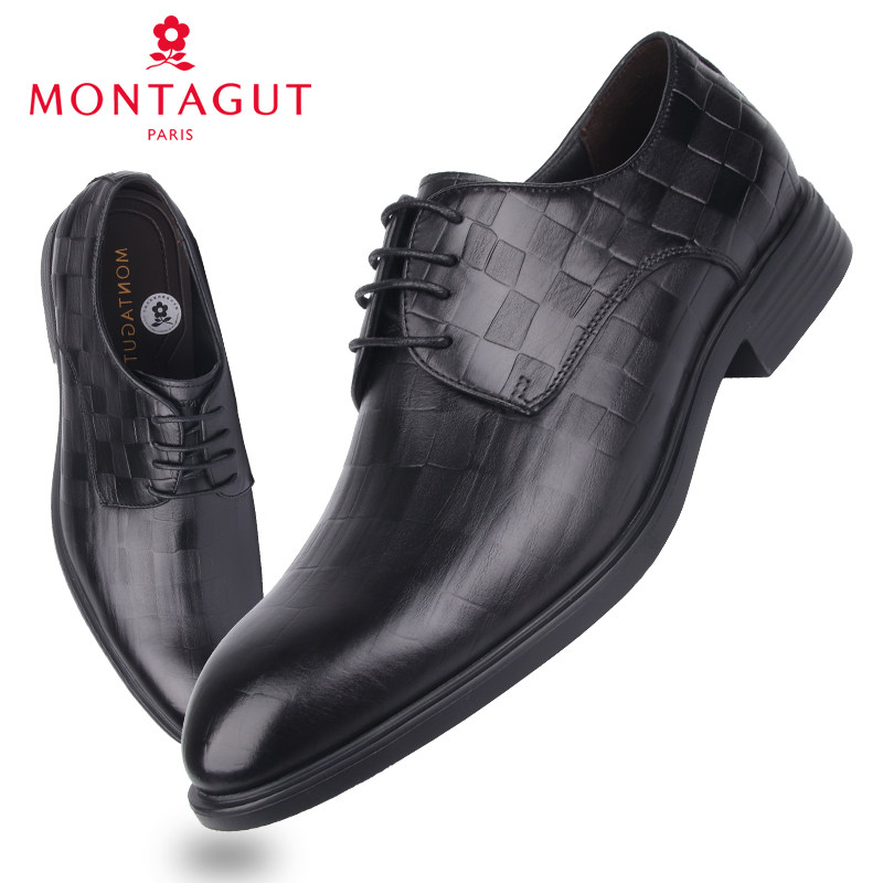 梦特娇男鞋春秋新款商务正装皮鞋英伦软面牛皮尖头皮鞋新郎结婚鞋