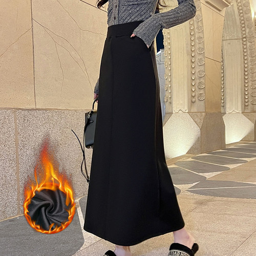 风私语黑色长裙a字包臀半身裙子
