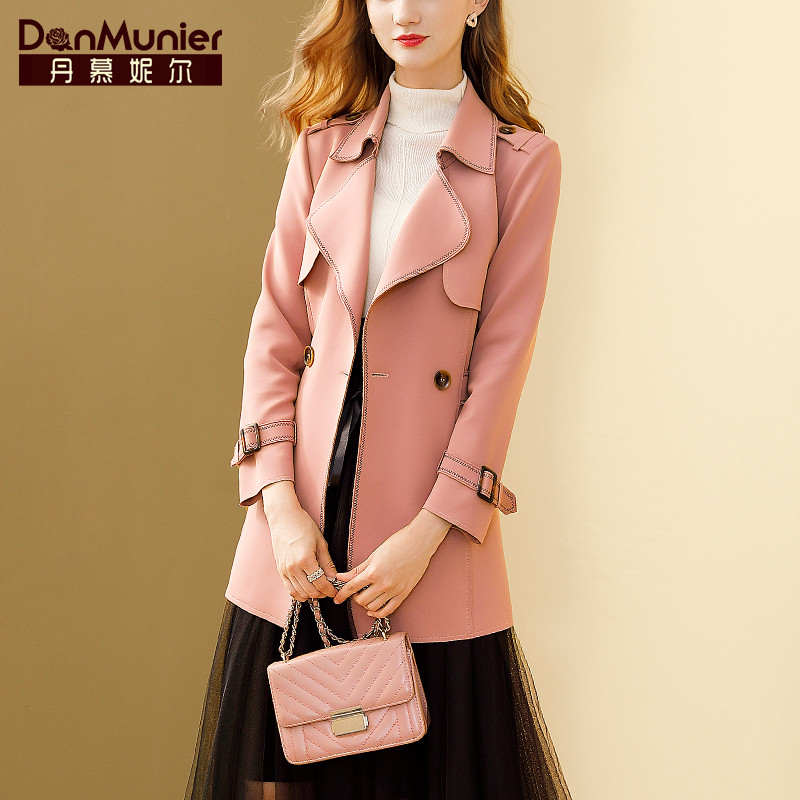 丹慕妮尔时尚简约风衣女中长款2023新款秋冬英伦风西装领大衣外套