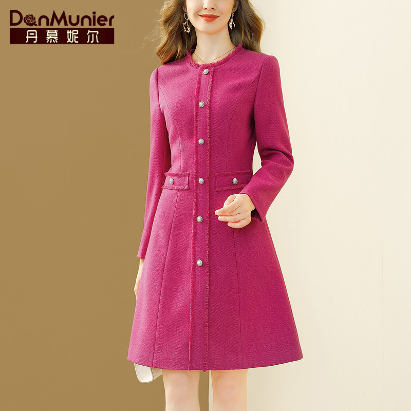 丹慕妮尔法式高级感小香风连衣裙女2023秋冬新款长袖气质收腰裙子