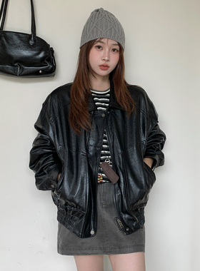 气质黑色复古皮衣外套女2026新款抓绒内里酷飒风短款夹克上衣潮