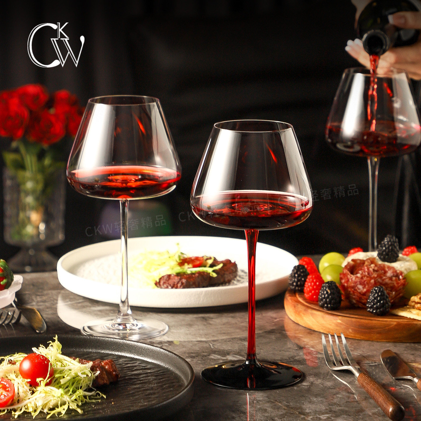 CKW 酒具德国勃艮第轻奢高脚杯高颜值家用水晶红酒杯葡萄酒高级感