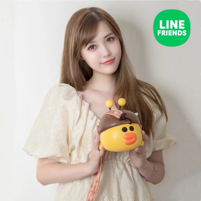 现货正版line friends布朗熊莎莉鸡爆米花桶创意背包斜挎包礼物