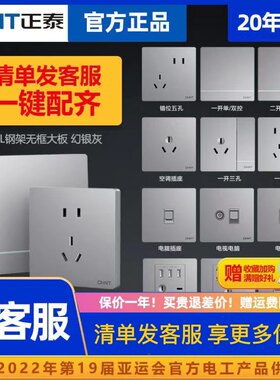 正泰开关插座2L大面板银灰86型