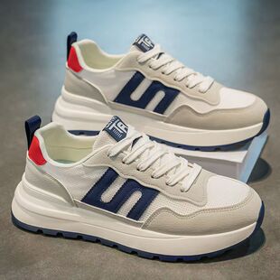 男鞋2025新款夏季网面透气百搭休闲运动鞋男士跑步厚底学生老爹鞋