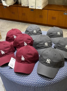 韩国专柜MLB帽子LA字母休闲经典款酒红色软顶鸭舌帽男女棒球CP77