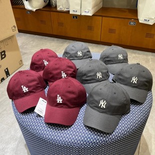 酒红色软顶鸭舌帽男女棒球CP77 韩国专柜MLB帽子LA字母休闲经典 款