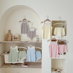 两套装 2026夏季 短裤 睡衣男女童背心吊带 潮 宝宝A类天丝莱赛尔薄款