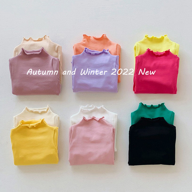 纯色百搭木耳边女童半高领打底衫