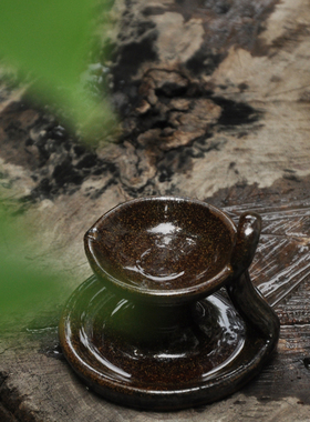 土陶烛台油灯煤油灯手工油灯中式摆件佛堂油灯神龛烛台寺院用油灯