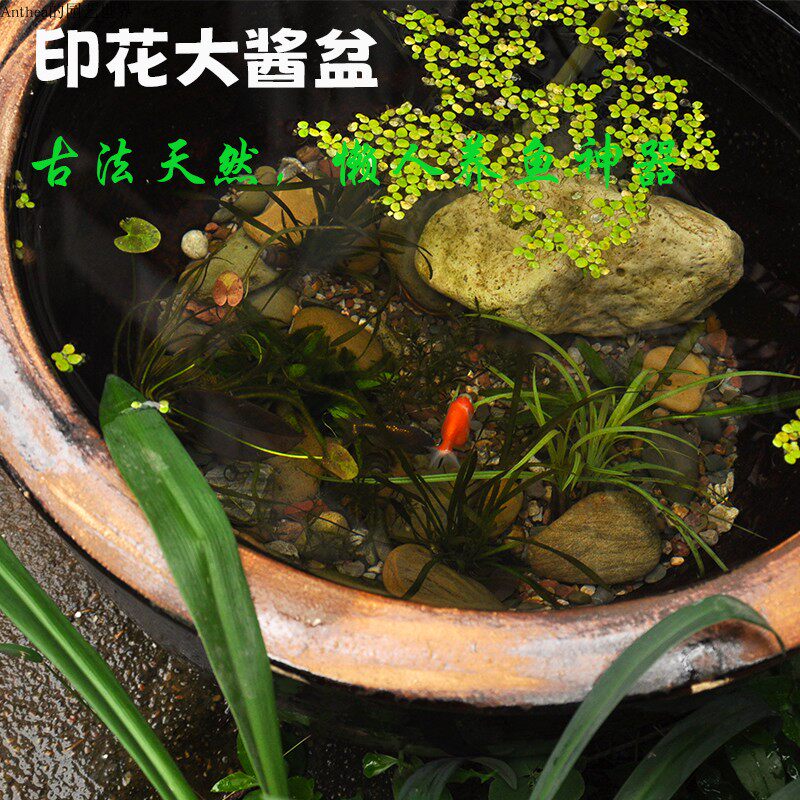 粗陶手工水景缸土面晒酱花盆