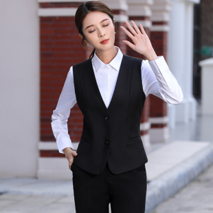 职业西装马甲套装女2025春秋职业银行酒店女款工作服黑色女士马夹