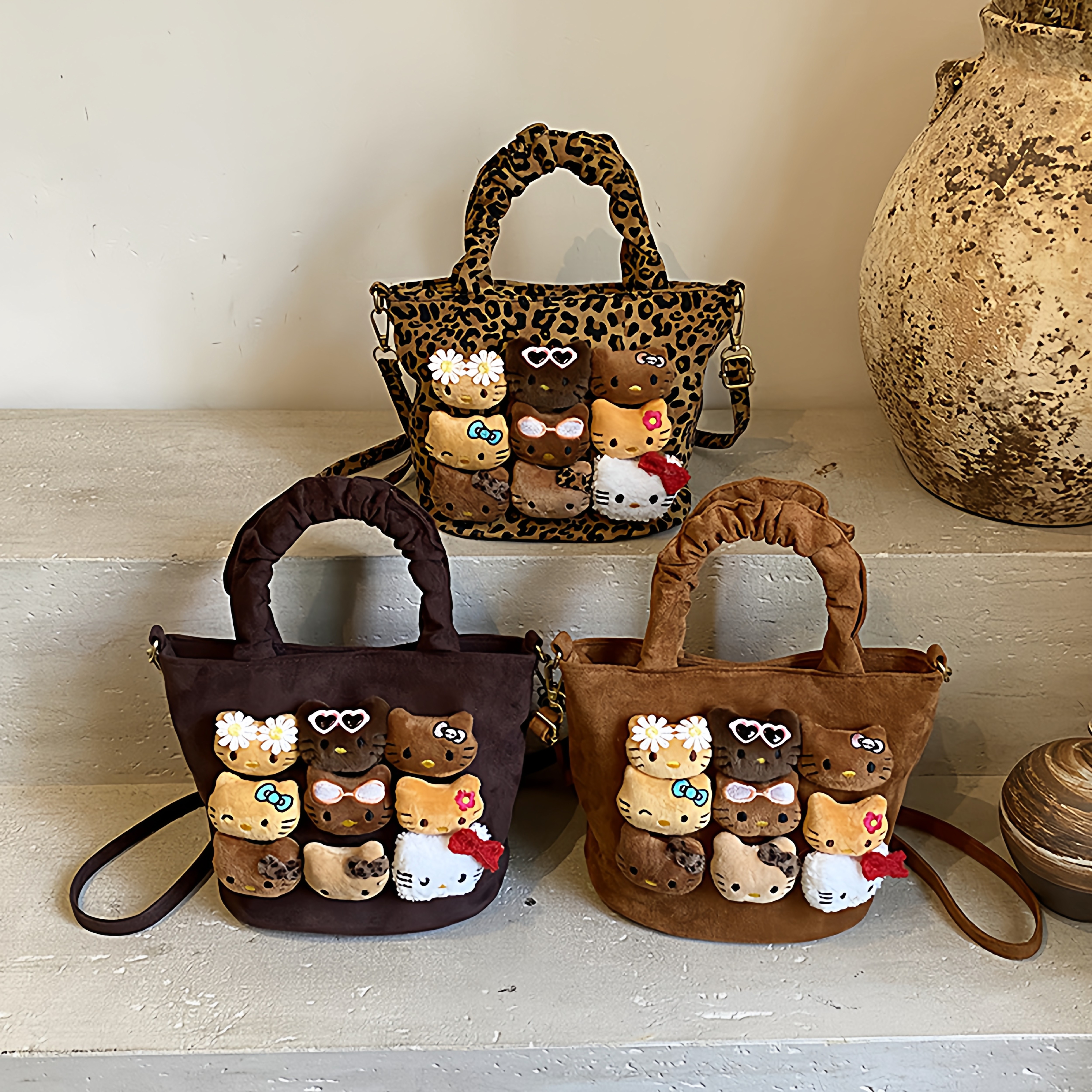 时尚豹纹女孩手提包卡通可爱毛绒公仔男女童单肩包新款儿童水桶包,居家日用,其它,淘宝优惠券,粉丝福利购,淘宝优惠卷