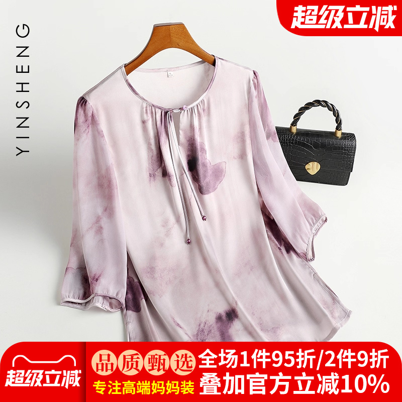新中式妈妈夏装香云纱仿真丝衬衫