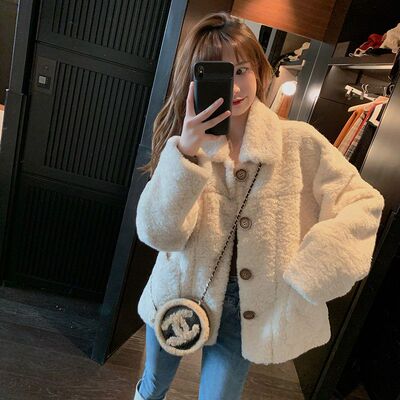 个性班服羊羔毛卫衣外套女秋冬新款宽松短款韩版百搭学生开衫上衣