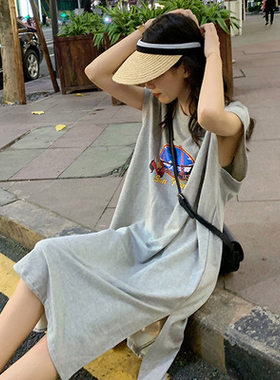 2025新款韩版女装背心T恤长裙女原宿风学生上衣女夏季背心连衣裙