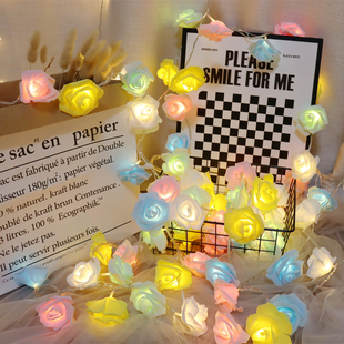 led玫瑰花小彩灯闪灯满天星灯串少女房间布置装饰灯生日氛围夜灯