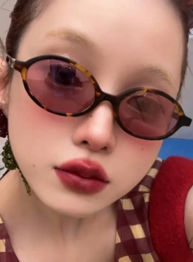 欧美小框太阳镜复古椭圆豹纹框墨镜跨境网红素颜装饰fashion眼镜