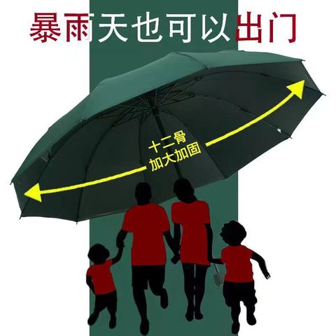 双人晴雨加固两用12黑胶三折伞超大号男女折叠加大手动骨商务雨伞 个性定制/设计服务/DIY 伞/雨具定制 原图主图