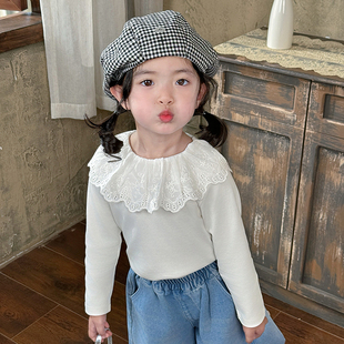 纯棉长袖花边领卫衣搭档打底外穿白色花边T恤上衣春秋冬女童女宝