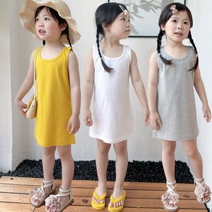 背心裙家居裙纯棉95%棉5%氨纶糖果色连衣裙半身裙凉快女童女宝
