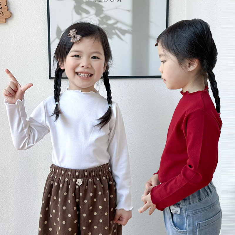 长袖木耳边T恤女童纯棉