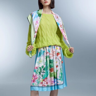 新款低圆领多巴胺针织毛衣秋季套头绿色绞花宽松慵懒风针织毛衣女