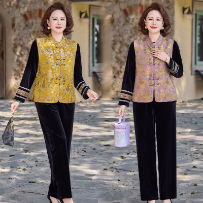 2026新款妈妈春秋装马甲外套新中式国风上衣中老年人女装时尚套装