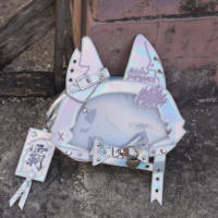 morning glory Original Cute Cat Dominates the World Cat Hot Girl Slants across the shoulder Laser patent leather pain bag thumbnail 2