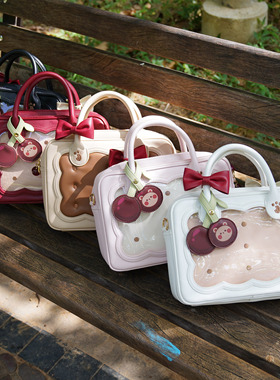 morning glory原创可爱少女蝴蝶结樱桃熊饼干痛单肩斜挎手提痛包