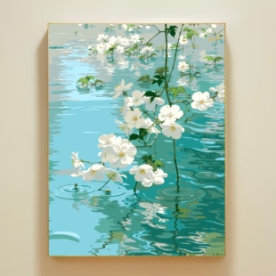 清爽风景花卉数字油画diy填充画成人手绘涂色丙烯画高级感装 饰画