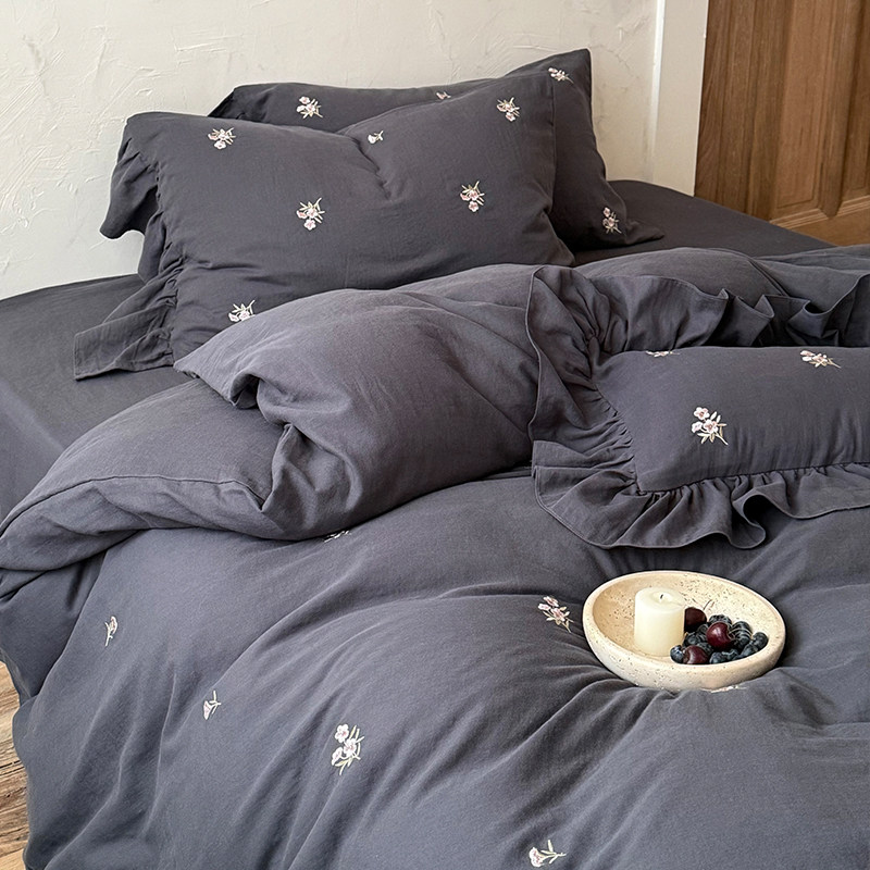 小清新全棉休闲款皱皱纱刺绣四件套纯棉亲肤柔软床单被套床品,床上用品,床品套件/四件套/多件套,淘宝优惠券,粉丝福利购,淘宝优惠卷