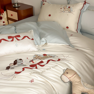 法式卡通小马120支匹马棉四件套贡缎卡通儿童床品套件四季通用